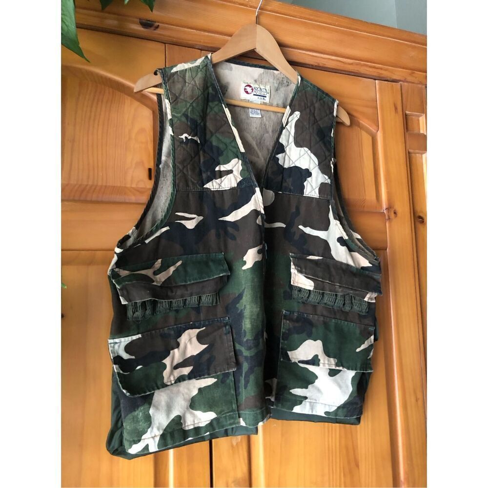 VTG Sports Afield Men Hunting Vest Camo 90's Outdoor Classic Sports SZ XL
